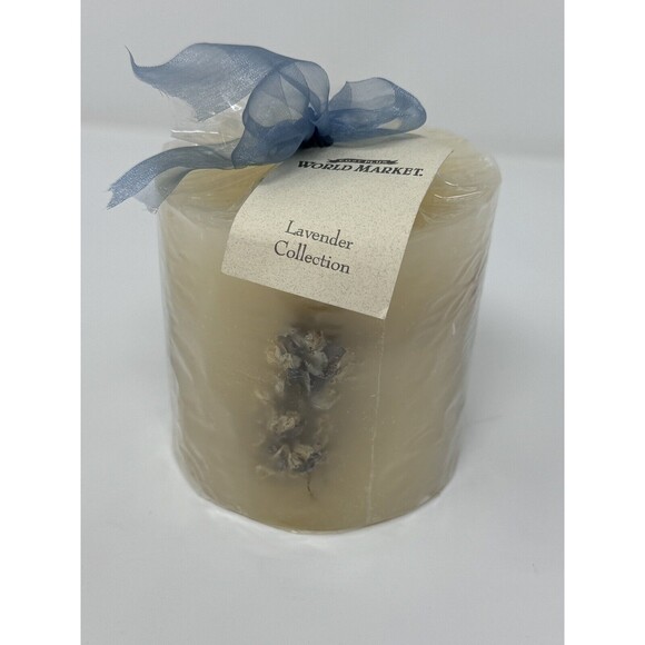 World Market Lavender Collection Scented Pillar Candle 4.25”x4” NEW - Picture 1 of 6